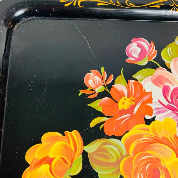 Rustic Floral Metal Serving Tray Decorative VTG Farmhouse Farmers Market Kitchen - Picture 12 of 14